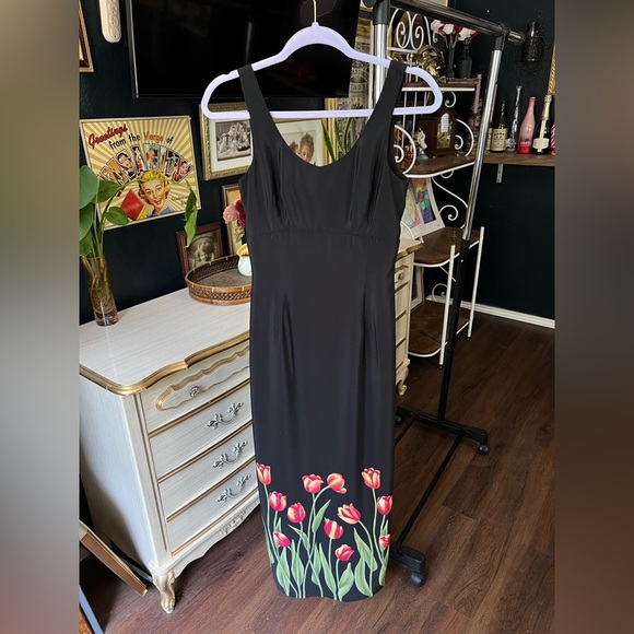 Vintage Black Tulip Maxi Dress - Picture 1 of 8